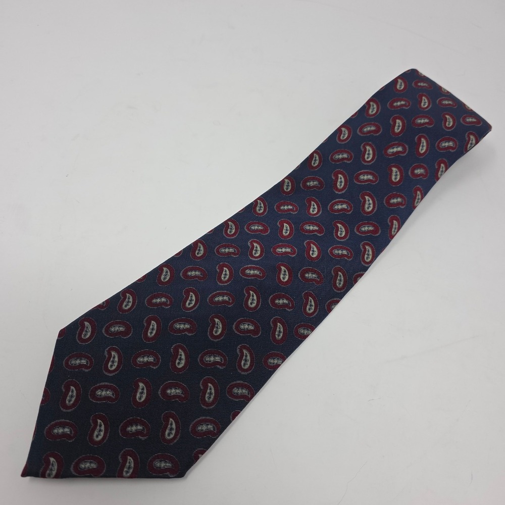 Polo Ralph Lauren Tie Mens Navy Blue Red Paisley Silk‎ Hand Made USA RN 41381